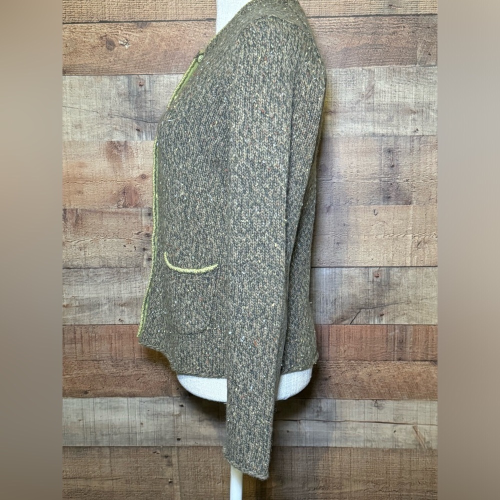 🌻 Talbots Wool Angora Blend Snap Front Green Knit Sweater Cardigan - Small - Picture 3 of 7